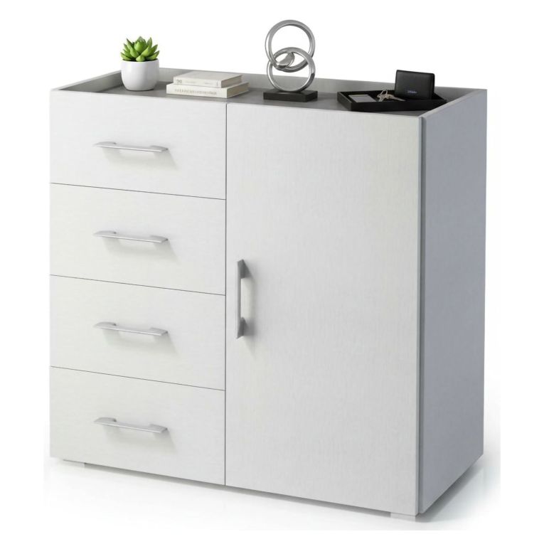 Credenza bianca 90x41x87h cm 1 anta e 4 cassetti - Aracnida