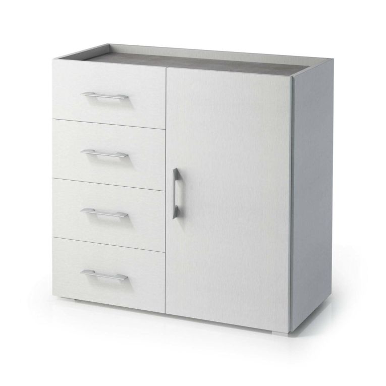 Credenza bianca 90x41x87h cm 1 anta e 4 cassetti - Aracnida