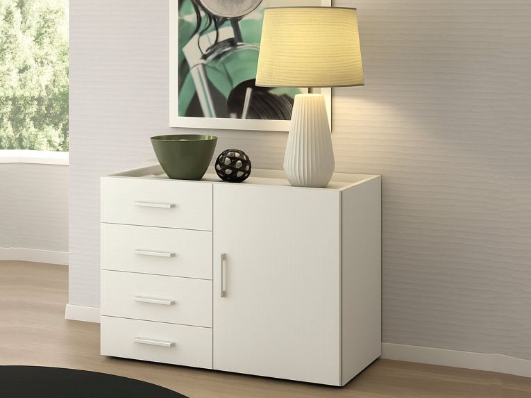 Credenza bianca 90x41x87h cm 1 anta e 4 cassetti - Aracnida