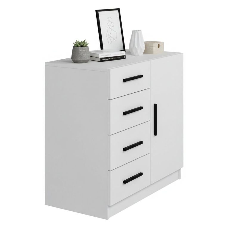 Credenza bianca 90x47x85h cm 1 anta e 4 cassetti - Neoguri