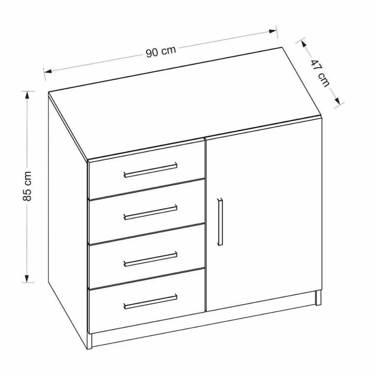 Credenza bianca 90x47x85h cm 1 anta e 4 cassetti - Neoguri