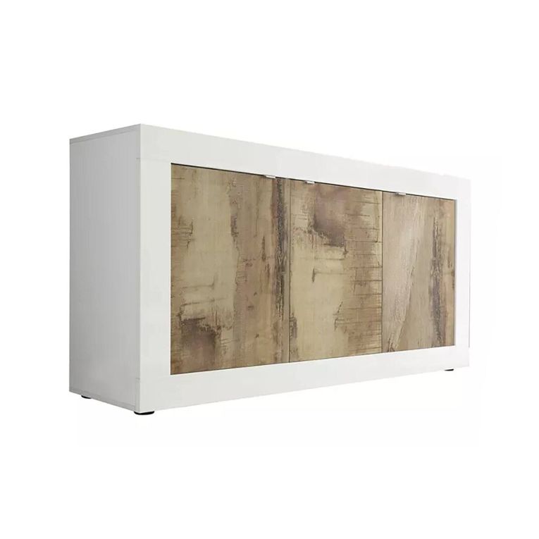 Credenza bianca e acacia 160x43x86h cm 3 ante - Faustin