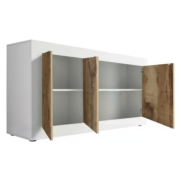 Credenza bianca e acacia 160x43x86h cm 3 ante - Faustin
