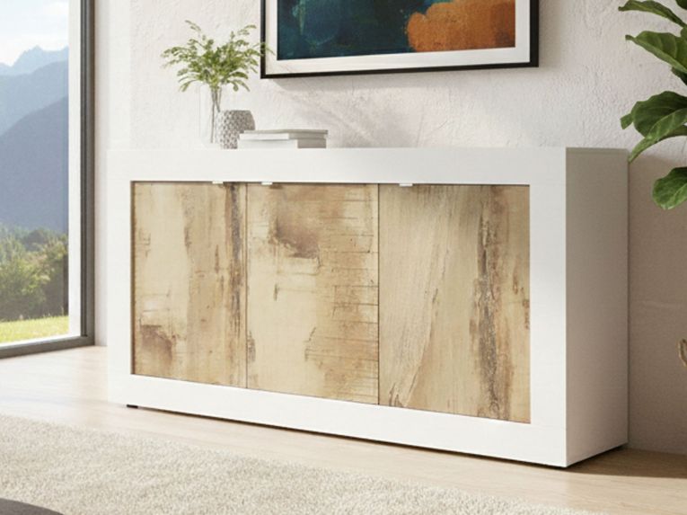 Credenza bianca e acacia 160x43x86h cm 3 ante - Faustin