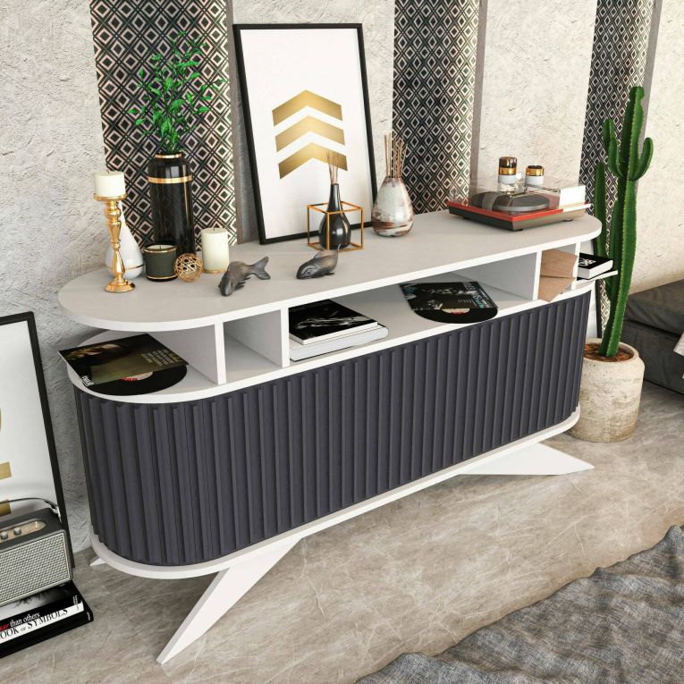 Credenza bianca e antracite 150x43x75h cm 2 ante - Joy