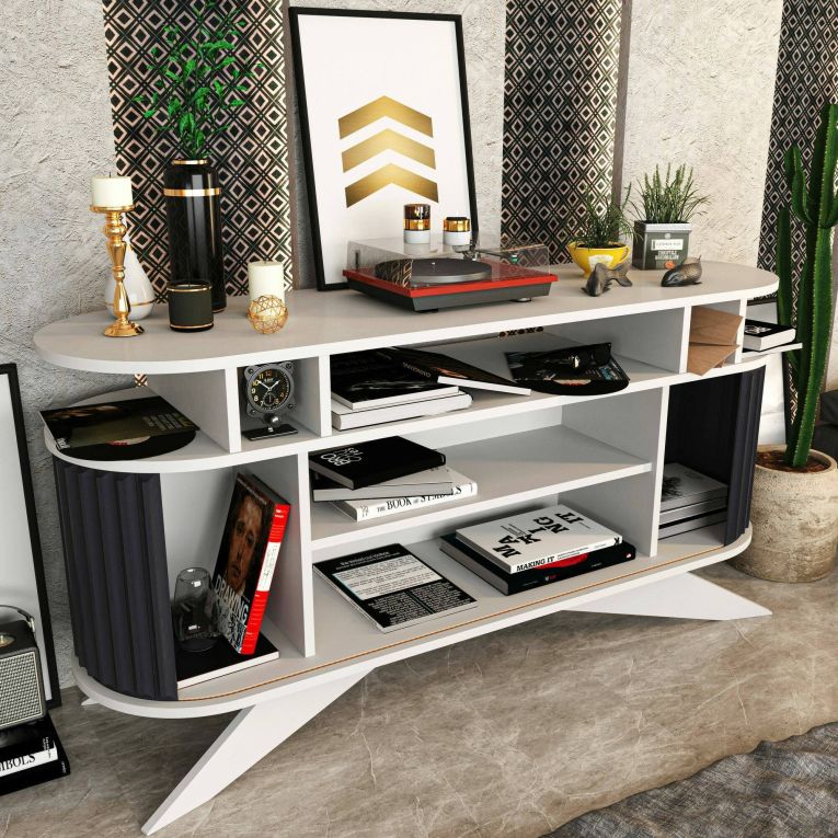 Credenza bianca e antracite 150x43x75h cm 2 ante - Joy
