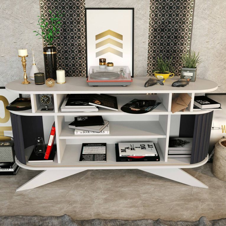 Credenza bianca e antracite 150x43x75h cm 2 ante - Joy