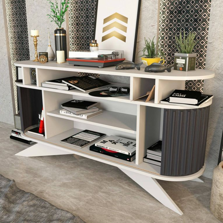 Credenza bianca e antracite 150x43x75h cm 2 ante - Joy