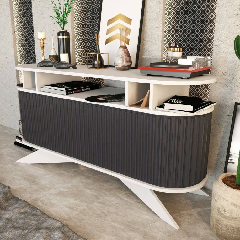 Credenza bianca e antracite 150x43x75h cm 2 ante - Joy