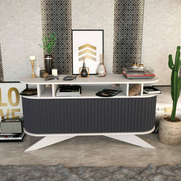Credenza bianca e antracite 150x43x75h cm 2 ante - Joy