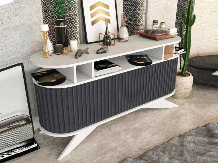 Credenza bianca e antracite 150x43x75h cm 2 ante - Joy