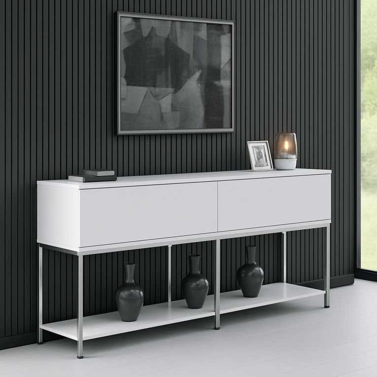 Credenza bianca e argento 150x30x80h cm 2 ante - Basilia