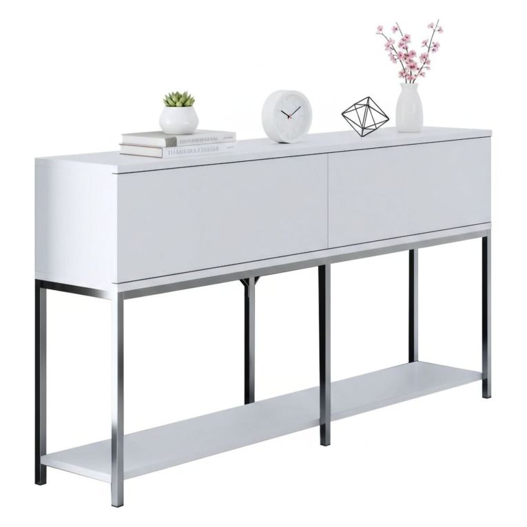 Credenza bianca e argento 150x30x80h cm 2 ante - Basilia