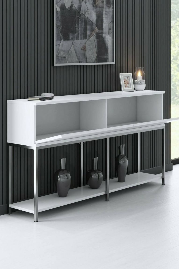 Credenza bianca e argento 150x30x80h cm 2 ante - Basilia