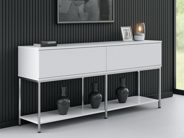 Credenza bianca e argento 150x30x80h cm 2 ante - Basilia
