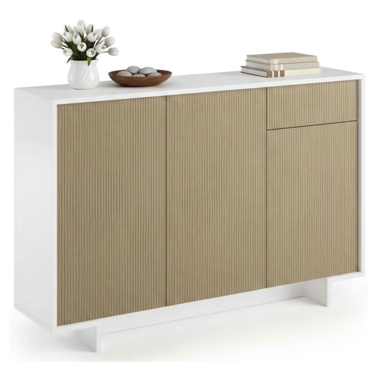 Credenza bianca e beige 134x35x87h cm 3 ante e 1 cassetto - Arius