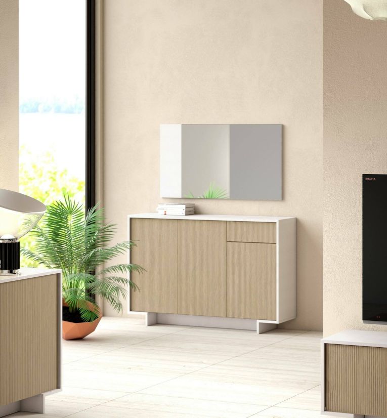 Credenza bianca e beige 134x35x87h cm 3 ante e 1 cassetto - Arius