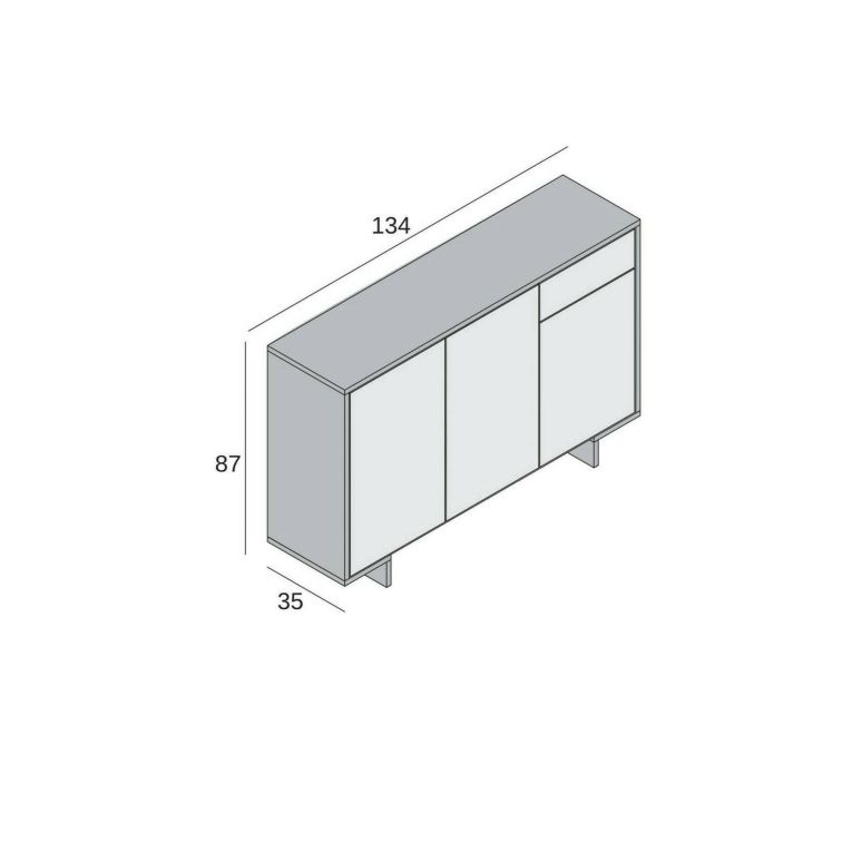 Credenza bianca e cemento 134x35x87h cm 3 ante e 1 cassetto - Arius
