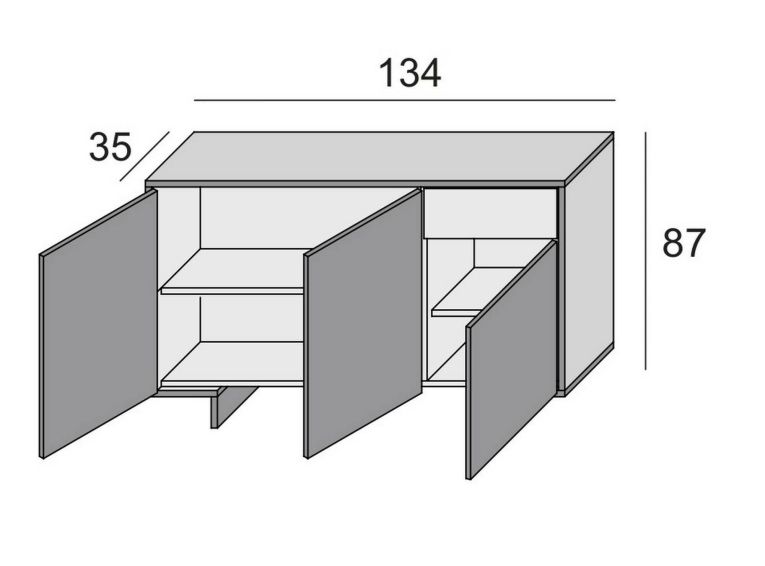 Credenza bianca e cemento 134x35x87h cm 3 ante e 1 cassetto - Arius
