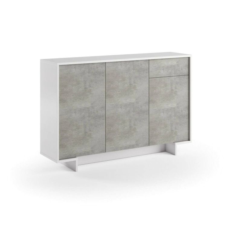Credenza bianca e cemento 134x35x87h cm 3 ante e 1 cassetto - Arius