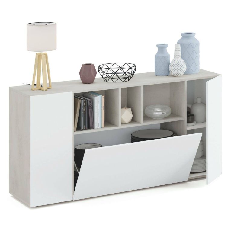 Credenza bianca e cemento 150x41x76h cm 3 ante - Crisantemo