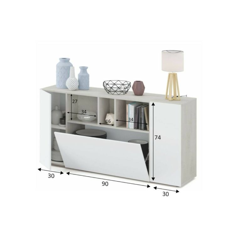 Credenza bianca e cemento 150x41x76h cm 3 ante - Crisantemo