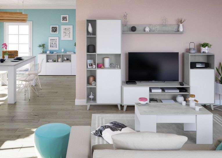 Credenza bianca e cemento 150x41x76h cm 3 ante - Crisantemo