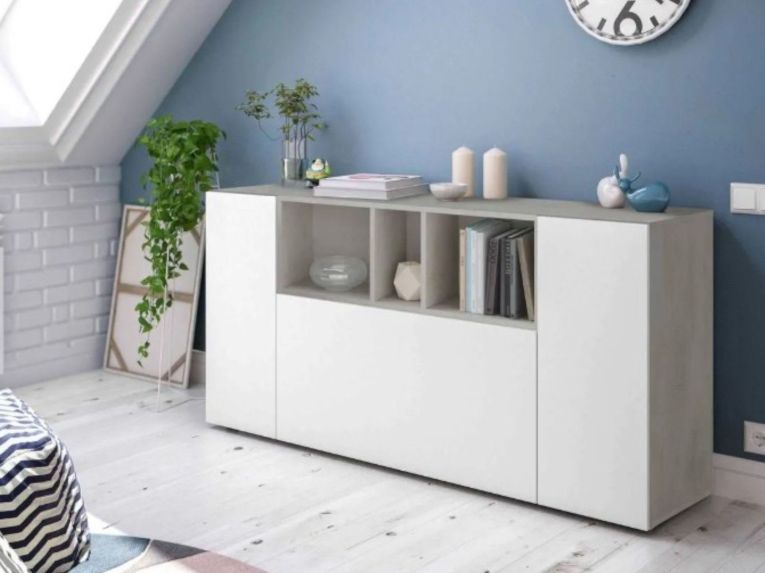 Credenza bianca e cemento 150x41x76h cm 3 ante - Crisantemo