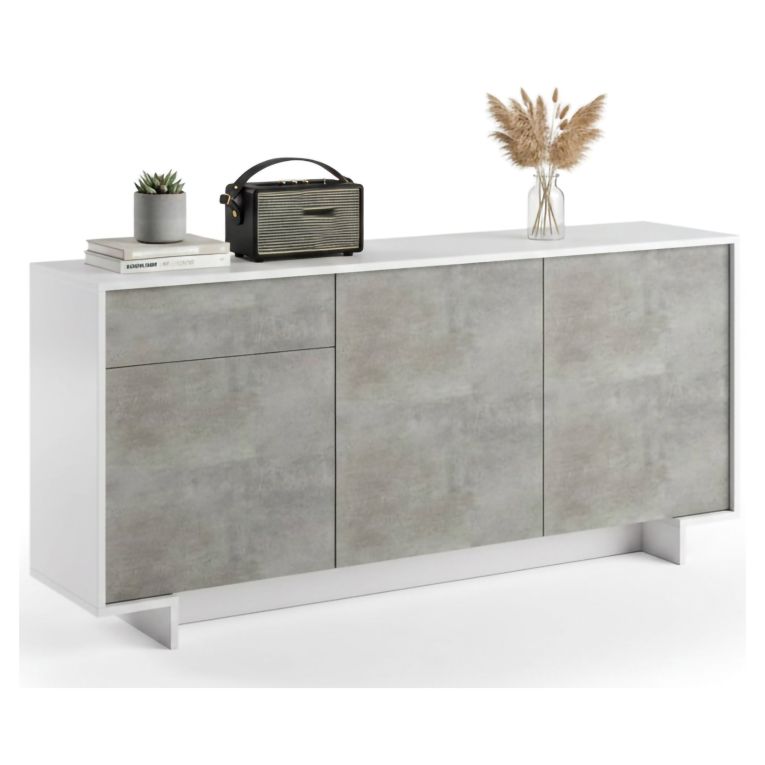 Credenza bianca e cemento 170x42x78h cm 3 ante e 1 cassetto - Aronne