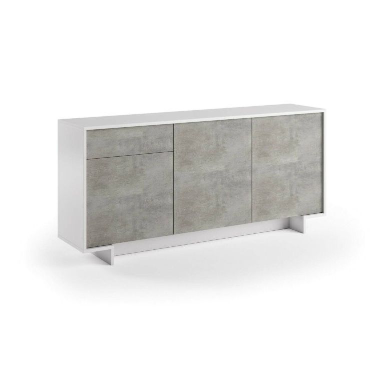 Credenza bianca e cemento 170x42x78h cm 3 ante e 1 cassetto - Aronne