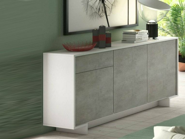 Credenza bianca e cemento 170x42x78h cm 3 ante e 1 cassetto - Aronne