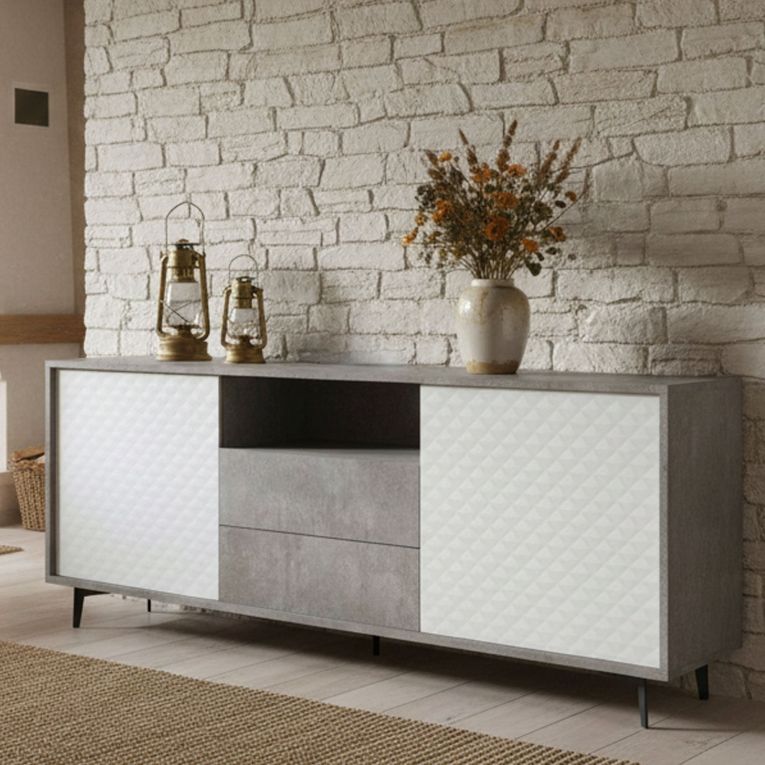 Credenza bianca e cemento 184x45x77h cm 2 ante e 2 cassetti - Azis
