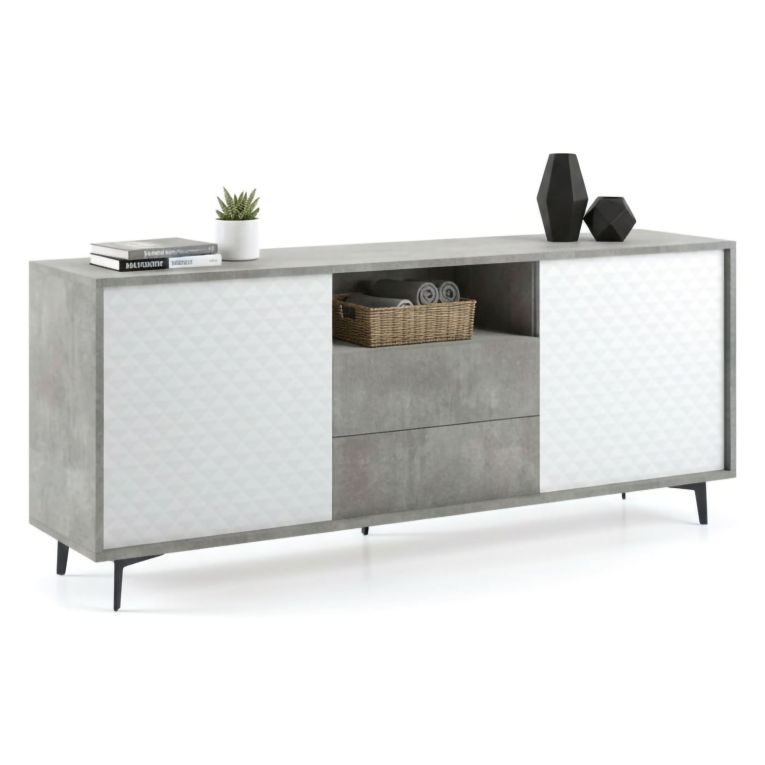 Credenza bianca e cemento 184x45x77h cm 2 ante e 2 cassetti - Azis