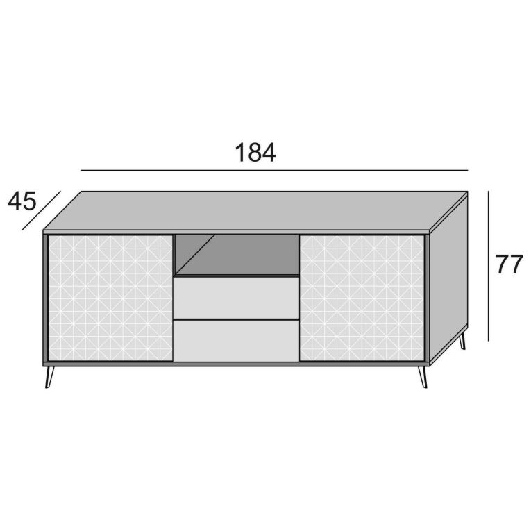 Credenza bianca e cemento 184x45x77h cm 2 ante e 2 cassetti - Azis