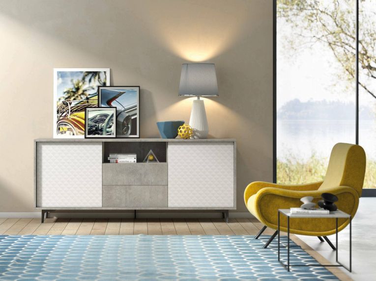Credenza bianca e cemento 184x45x77h cm 2 ante e 2 cassetti - Azis