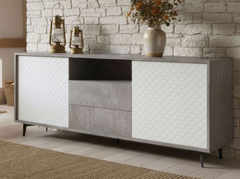 Credenza bianca e cemento 184x45x77h cm 2 ante e 2 cassetti - Azis