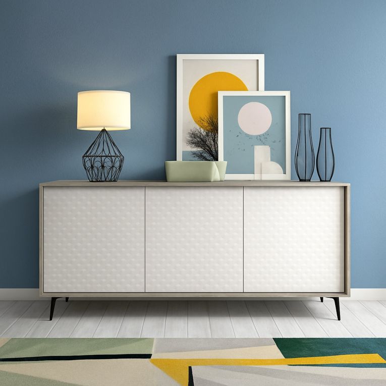 Credenza bianca e cemento 184x45x77h cm 3 ante - Aminda