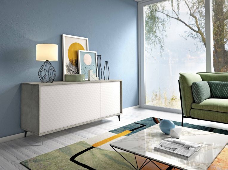 Credenza bianca e cemento 184x45x77h cm 3 ante - Aminda