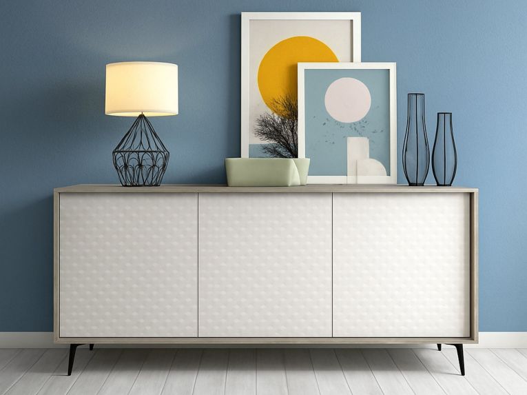 Credenza bianca e cemento 184x45x77h cm 3 ante - Aminda