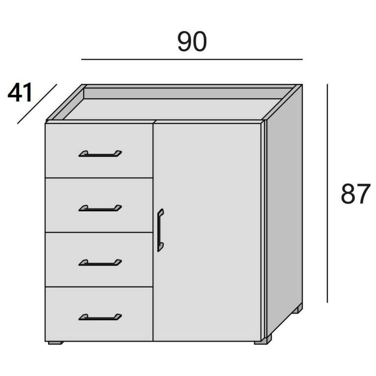 Credenza bianca e cemento 90x41x87h cm 1 anta e 4 cassetti - Aracnida