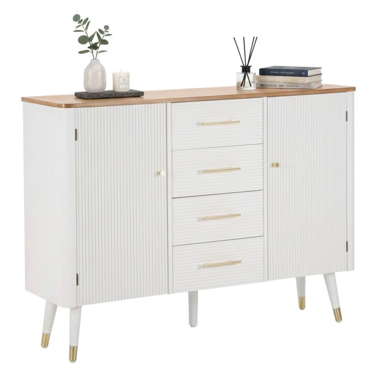 Credenza bianca e marrone 117x37x90h cm 2 ante e 4 cassetti - Acute