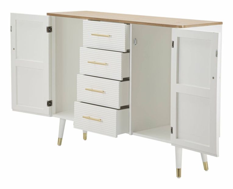 Credenza bianca e marrone 117x37x90h cm 2 ante e 4 cassetti - Acute