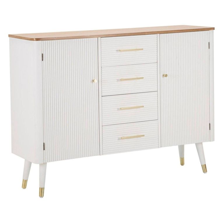 Credenza bianca e marrone 117x37x90h cm 2 ante e 4 cassetti - Acute