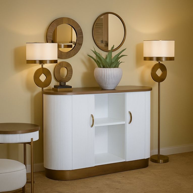 Credenza bianca e marrone 121x41x90h cm 2 ante - Ferrule