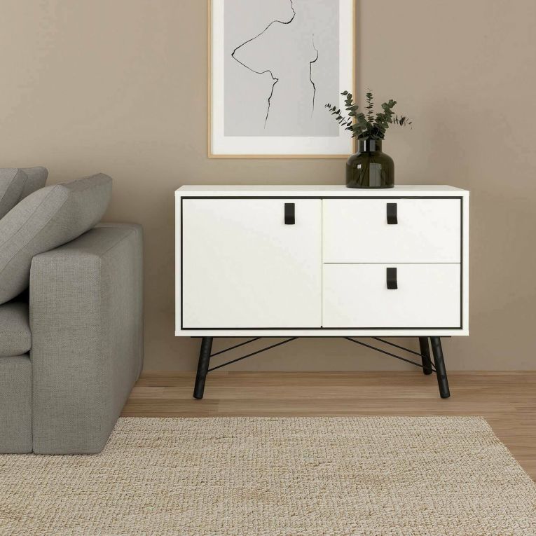 Credenza bianca e nera 101x40x72h cm 1 anta e 2 cassetti - Arconate