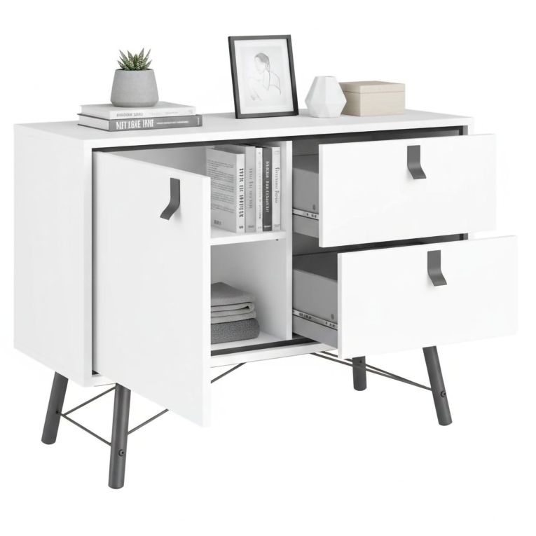 Credenza bianca e nera 101x40x72h cm 1 anta e 2 cassetti - Arconate