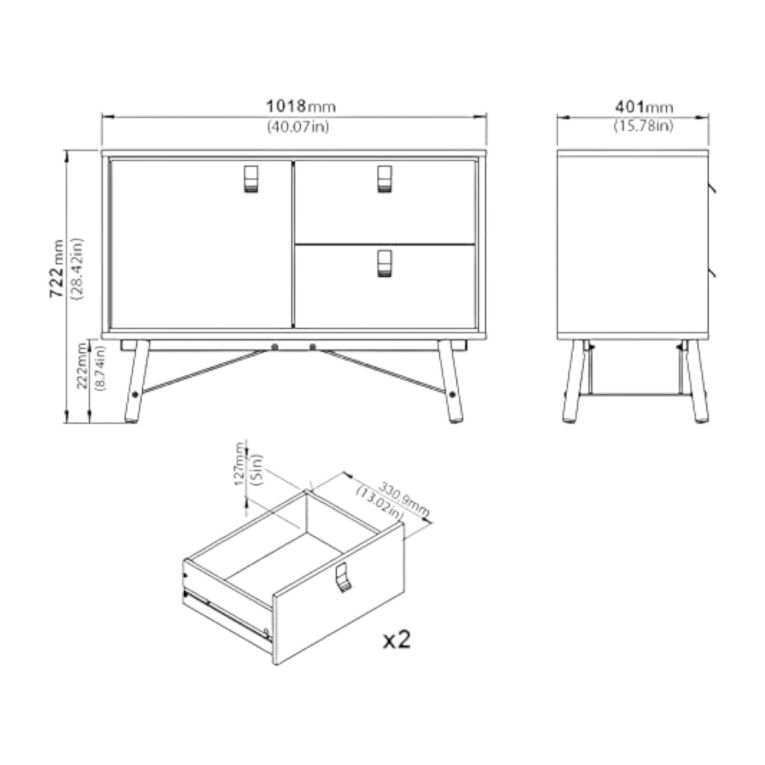 Credenza bianca e nera 101x40x72h cm 1 anta e 2 cassetti - Arconate