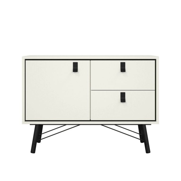 Credenza bianca e nera 101x40x72h cm 1 anta e 2 cassetti - Arconate