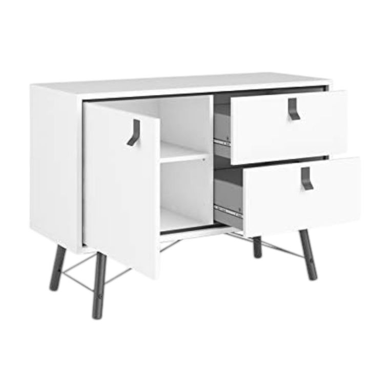 Credenza bianca e nera 101x40x72h cm 1 anta e 2 cassetti - Arconate