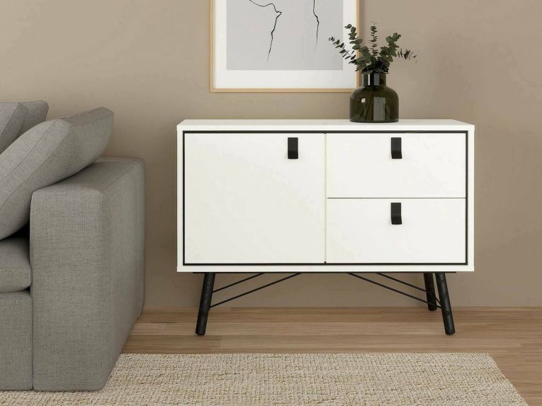 Credenza bianca e nera 101x40x72h cm 1 anta e 2 cassetti - Arconate